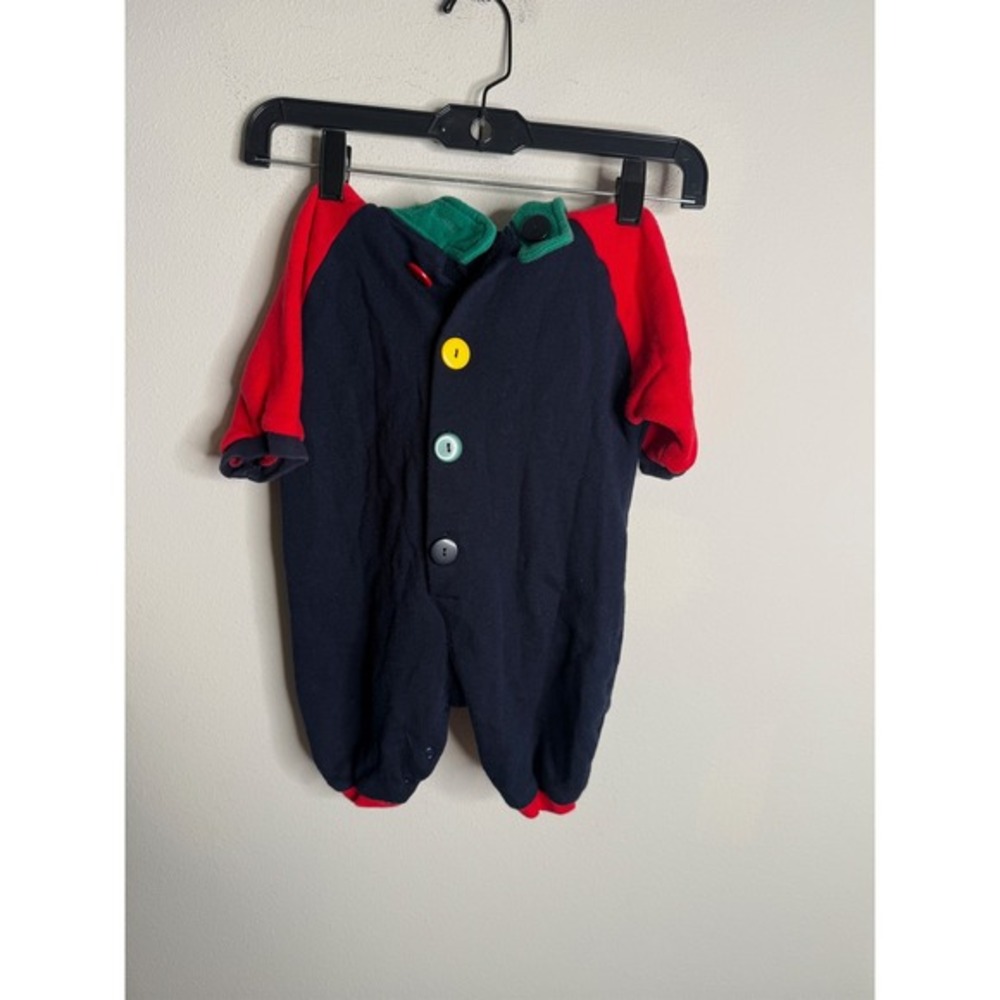 Vintage 90s ESK Baby Boy Navy Red Green Colorblock Button‎ Up Footless Sleepsuit